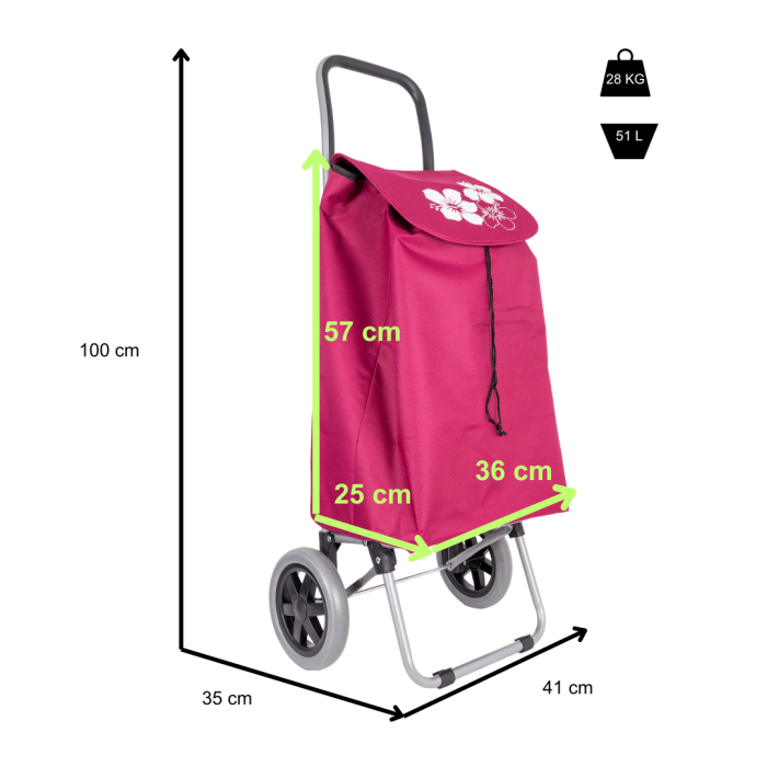 Carucior cumparaturi X 120 FLORICICA, capacitate incarcare 28 kg, volum 51 l, rosu